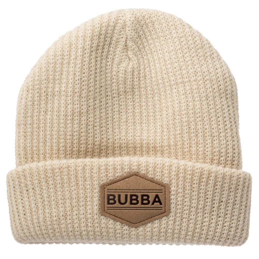 Image of Ivory Kids Beanie with Bubba Logo: A trendy and snug accessory for kids. In a charming green shade, it features the distinctive Bubba logo on the front. Keep your child both stylish and warm with this fashionable beanie, perfect for adding a touch of character to their outfits. Crafted with care, this green kids beanie with the Bubba logo is a must-have addition to their winter wardrobe, suitable for various occasions and everyday wear.