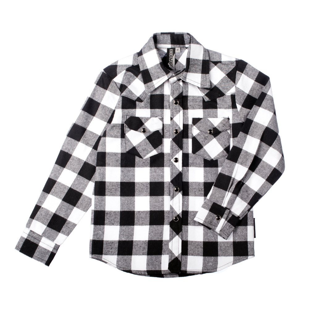 Knuckleheads Black White Plaid Button Down Shirt for Boys