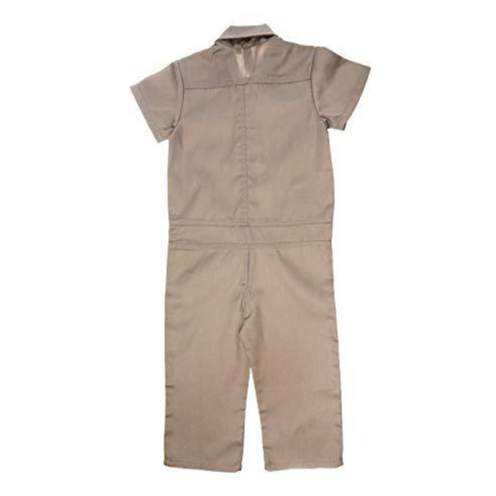 This image showcases delightful camel kids' coveralls adorned with a charming Knuckleheads patch, adding a touch of whimsy to your child's wardrobe. These coveralls are not only fashionable but also comfortable, making them an ideal choice for your little one's everyday adventures.