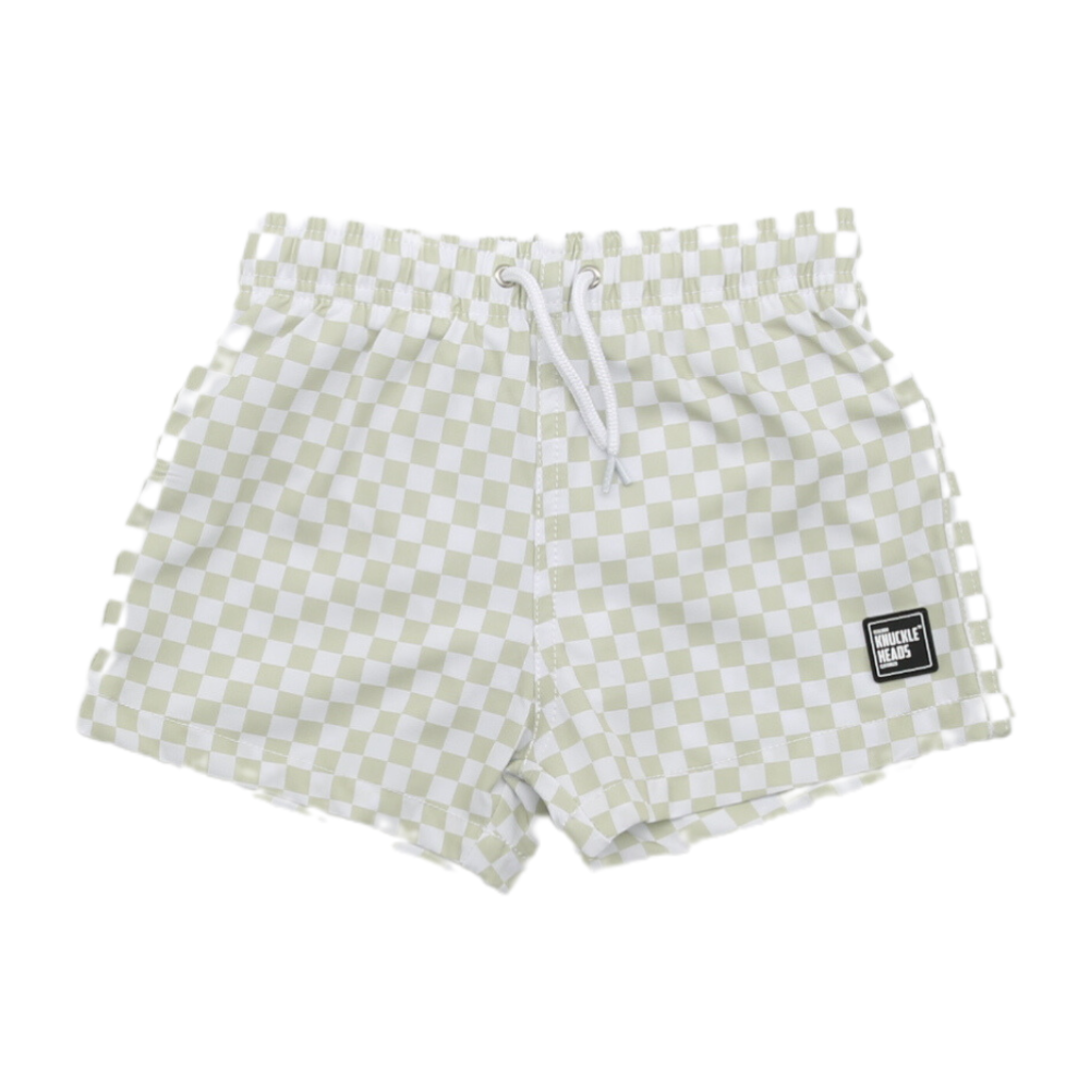 Tan and White Checks Swim Shorts - Knuckleheads Clothing