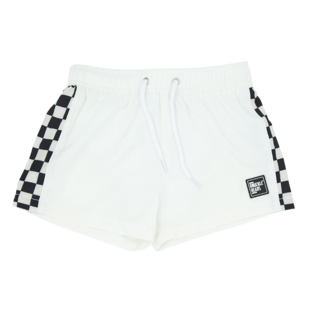 White Checkers Swim Shorts - Knuckleheads Clothing