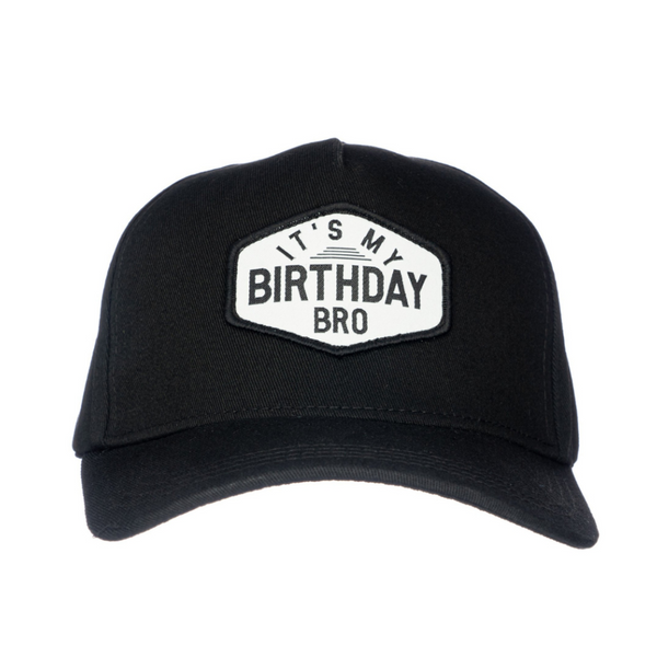 Image of Black Kids Trucker Hat with 'It's My Birthday Bro' Patch: A fun and stylish trucker hat designed for kids. The hat comes in sleek black, featuring a playful 'It's My Birthday Bro' patch on the front. Elevate your child's style with this trendy and celebratory accessory, perfect for their special day or everyday wear. Crafted with care, this black trucker hat with 'It's My Birthday Bro' patch is a must-have addition to their wardrobe.