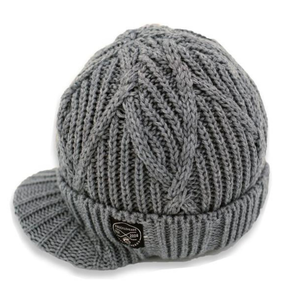 Knuckleheads Gray Boy's Baby Visor Beanie Hat with Stripes Detail, Gray Cable Knit - Knuckleheads Clothing