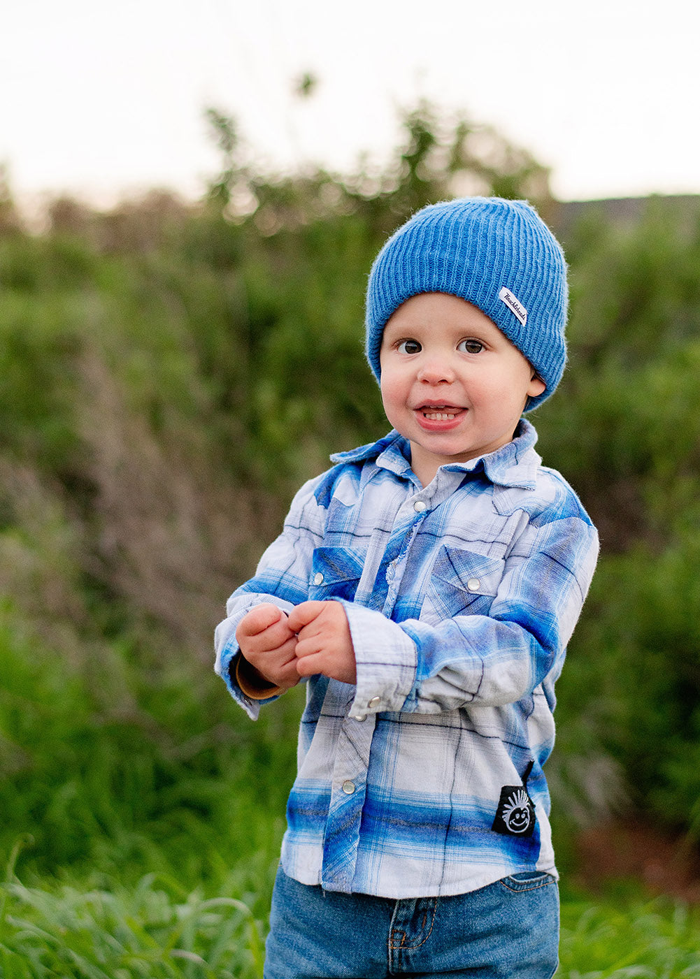 Blue & White Knuckleheads Long Sleeve Plaid Rockabilly Shirt - Knuckleheads Clothing