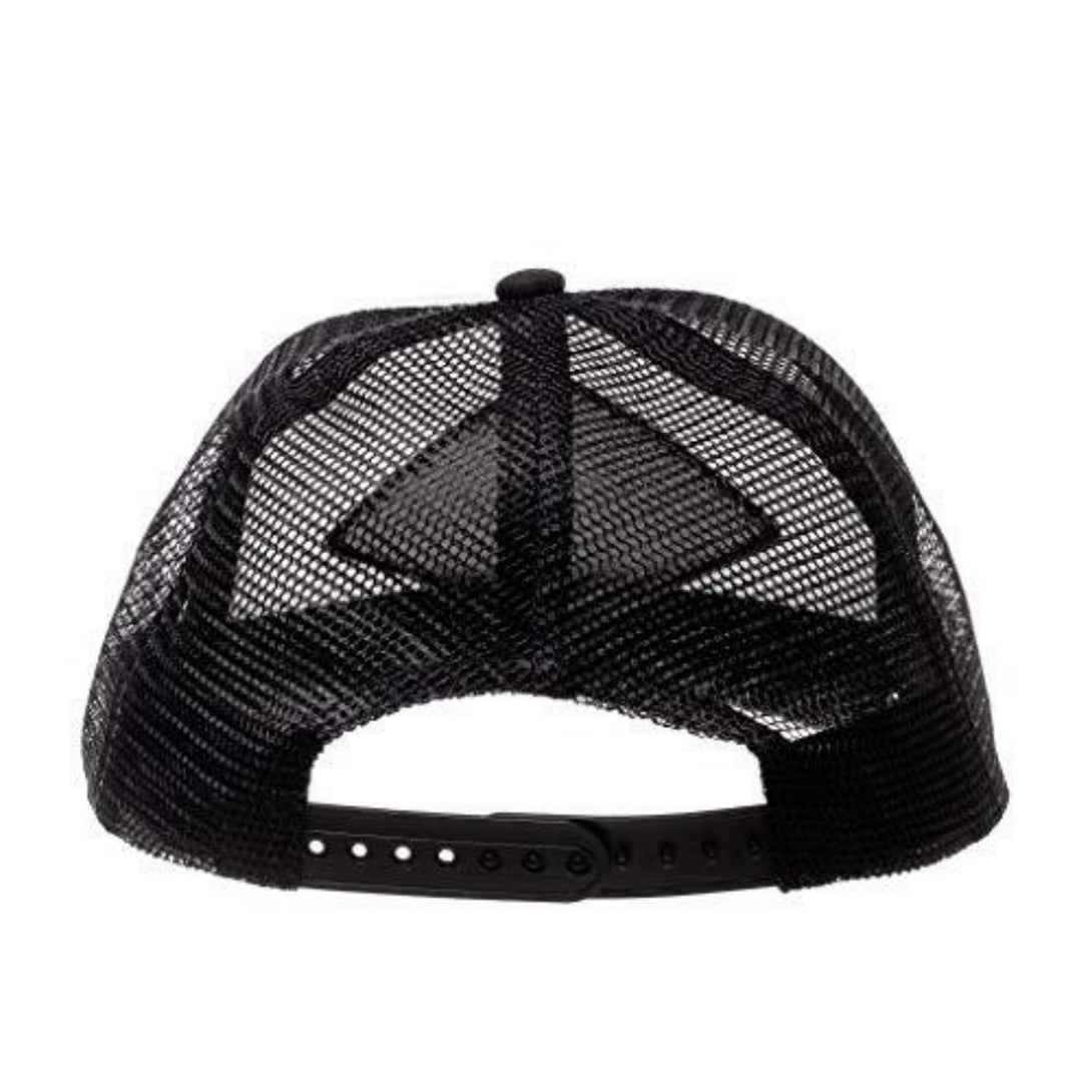 Introducing the 'Blake' Black and White Kids Trucker Hat with Knuckleheads Patch and Sun Mesh: A stylish and practical accessory designed for kids. The hat comes in sleek black, featuring a bold Knuckleheads patch on the front and sun mesh for breathability. Elevate your child's style with this fashionable and comfortable hat, perfect for any adventure or everyday wear. Crafted with care, the 'Blake' black trucker hat with Knuckleheads patch and sun mesh is a must-have addition to their wardrobe.