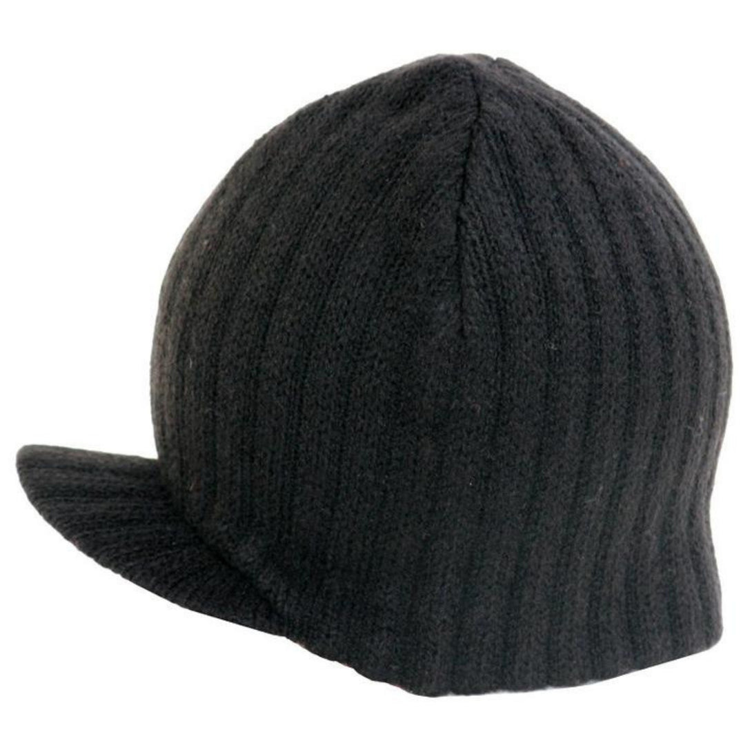 Snapshot of a children's black beanie by Knuckleheads, showcasing a timeless Baby Beanie design with the iconic brand tag and a subtle visor. This Toddler beanie is perfect for keeping your little ones cozy and stylish. Ideal for infants, this hat belongs to a collection of adorable Infant hats that combine fashion and comfort seamlessly.