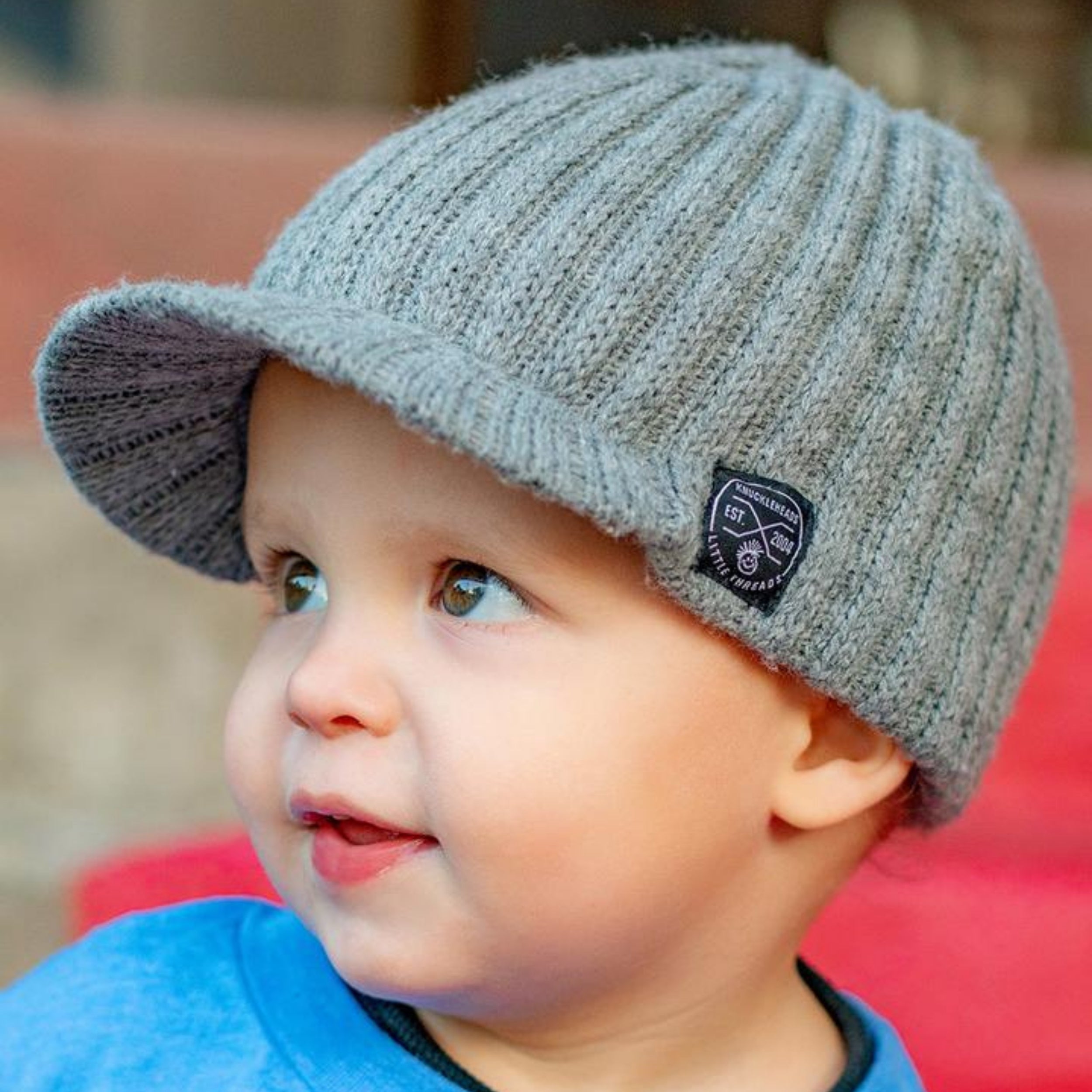 Knuckleheads Grey Baby Boy's Stripe Visor Beanie with Tag Baby Hat - Knuckleheads Clothing