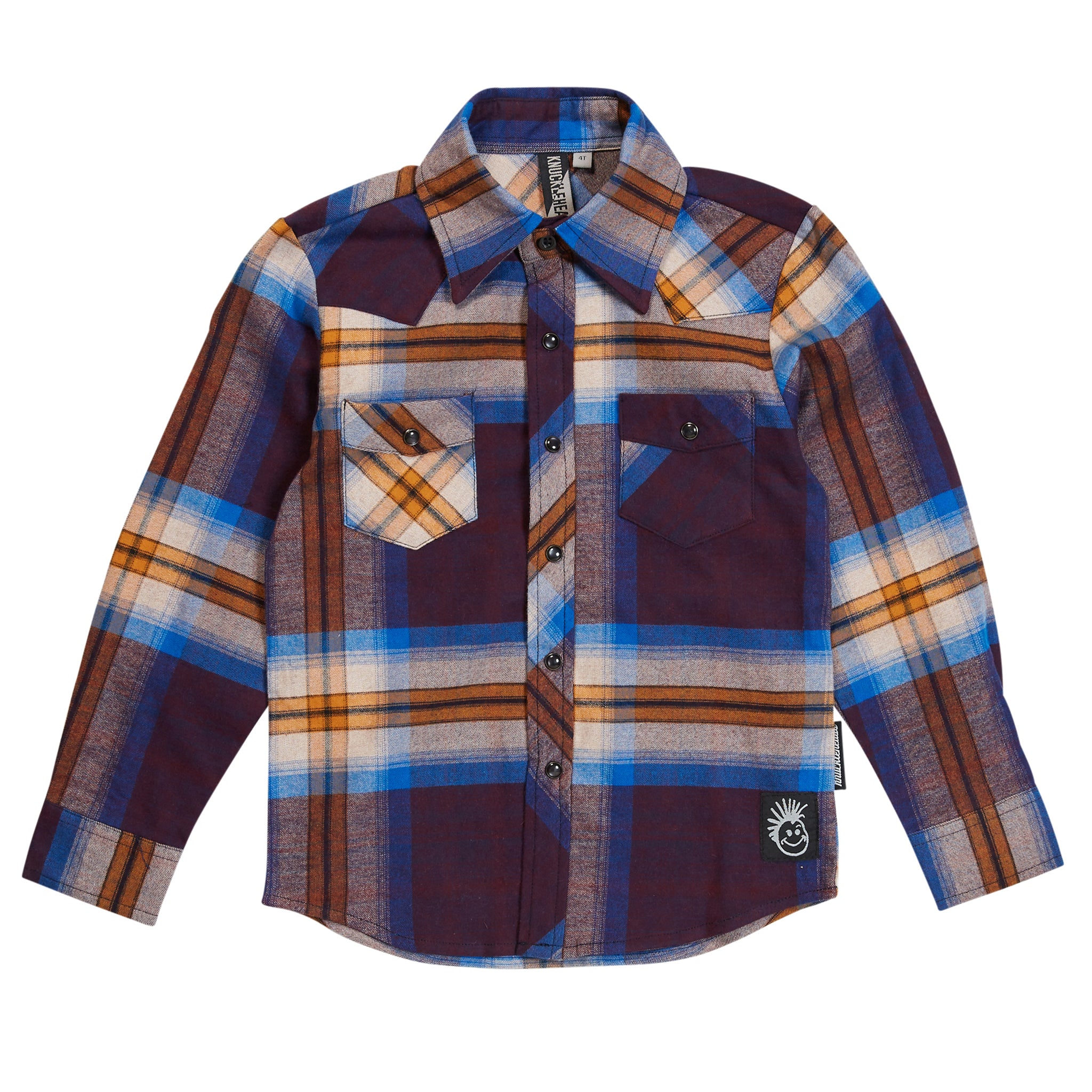 Burgundy & Blue Knuckleheads Long Sleeve Plaid Rockabilly Shirt - Knuckleheads Clothing