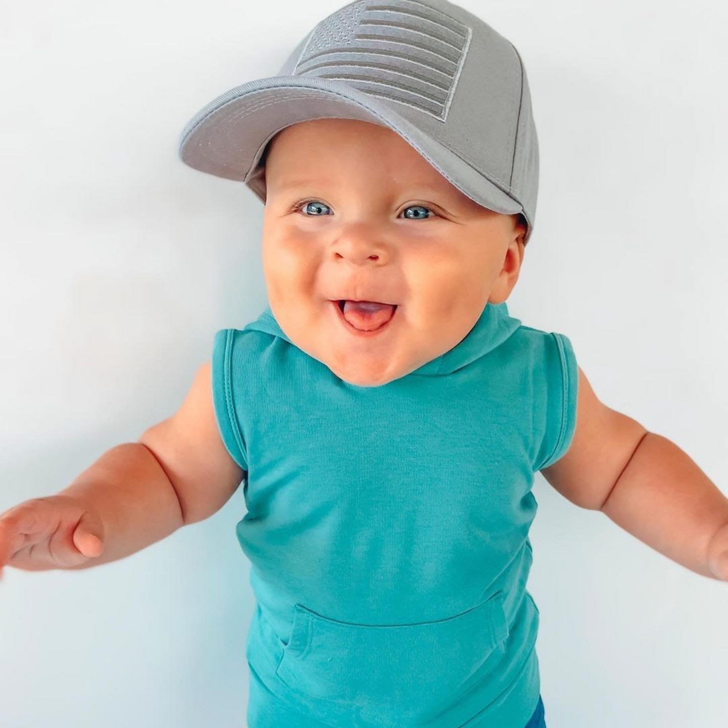 USA All Grey Flag Kids Trucker Hat Snapback Flat Bill - Knuckleheads Clothing