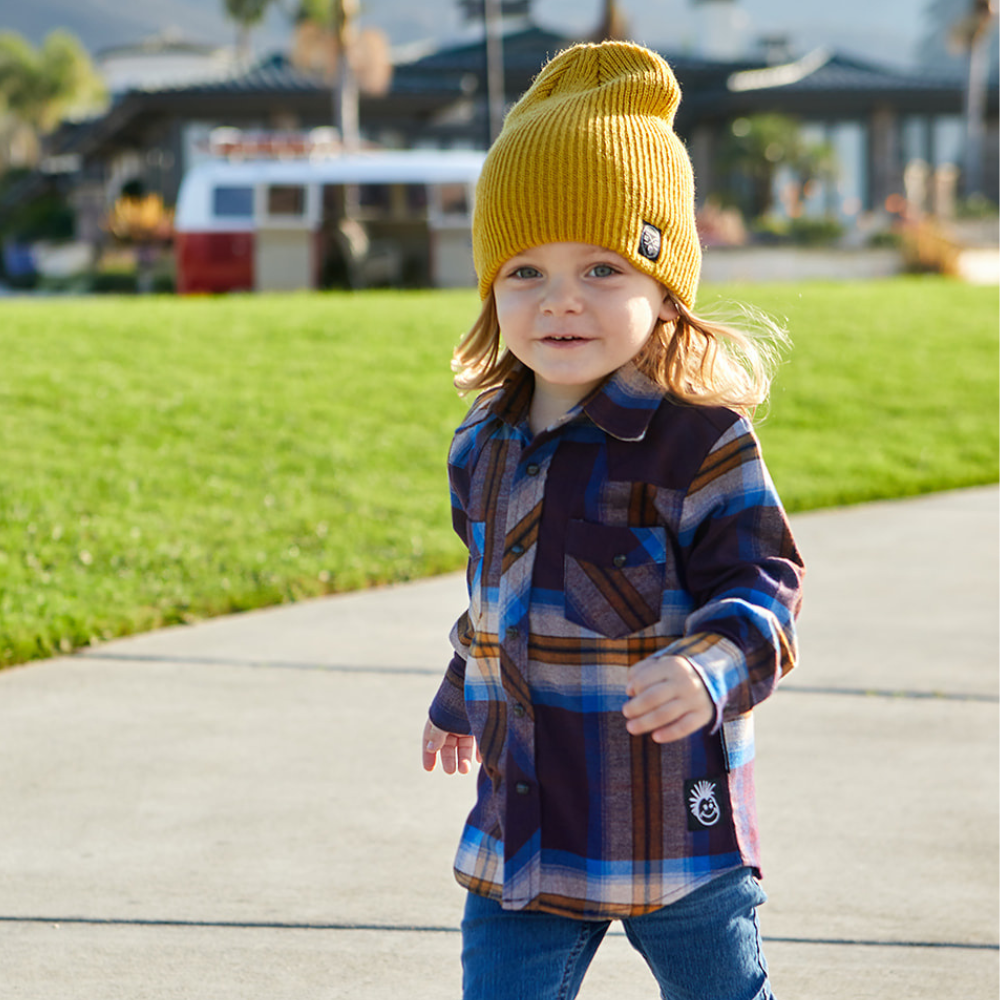 Burgundy & Blue Knuckleheads Long Sleeve Plaid Rockabilly Shirt - Knuckleheads Clothing