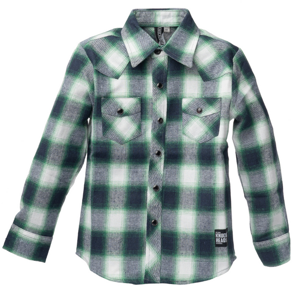 Green Flannel Knuckleheads Long Sleeve Plaid Rockabilly Shirt