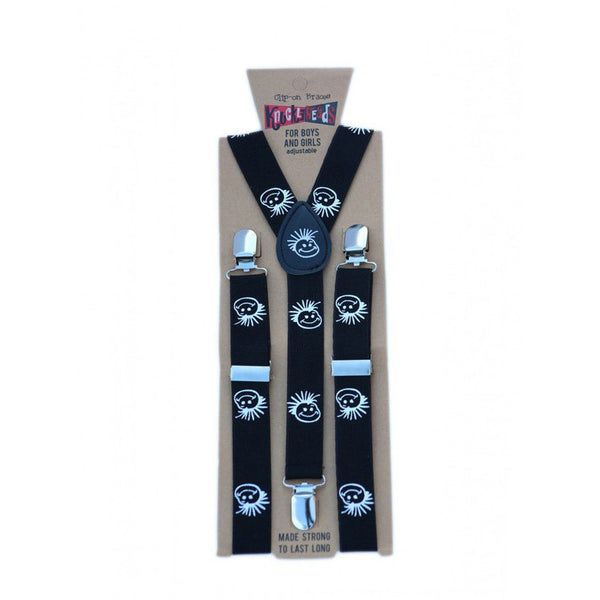 Black with White Logo Prints Suspenders