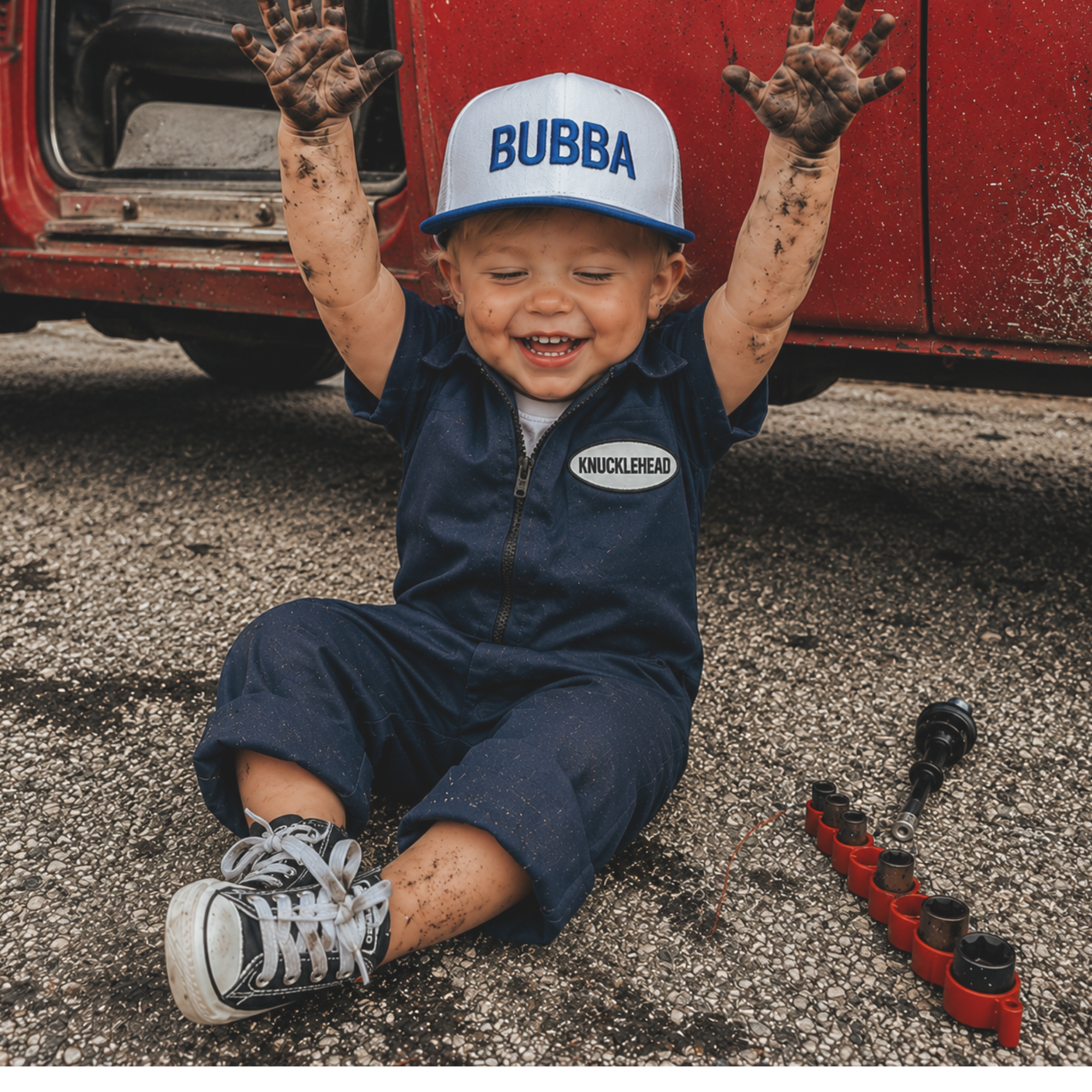 Bubba Baby White and Navy Trucker Hat | Infant & Toddler Snapback Baseball Cap
