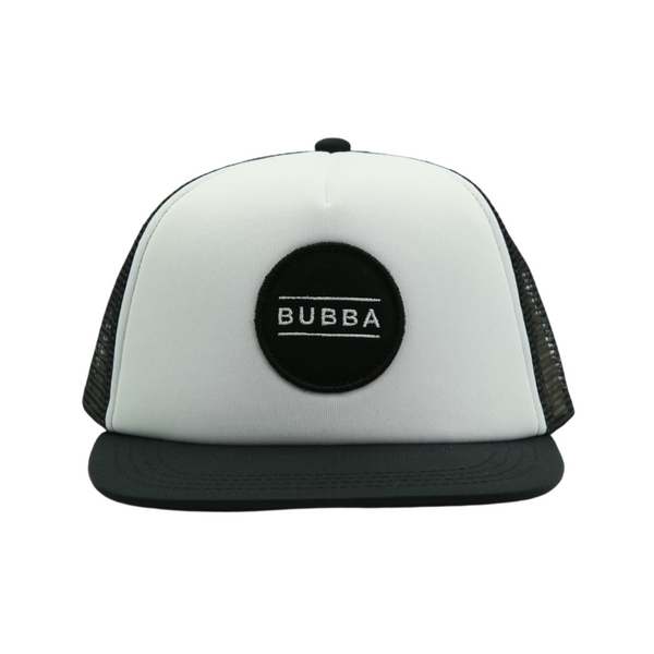 Image featuring the 'Bubba Hat' in timeless black and white, now with sun mesh for added style and functionality. This hat seamlessly blends classic elegance with practical sun protection. Tailored for kids, it's a standout choice in our collection, offering both a stylish edge and the benefits of sun shielding.