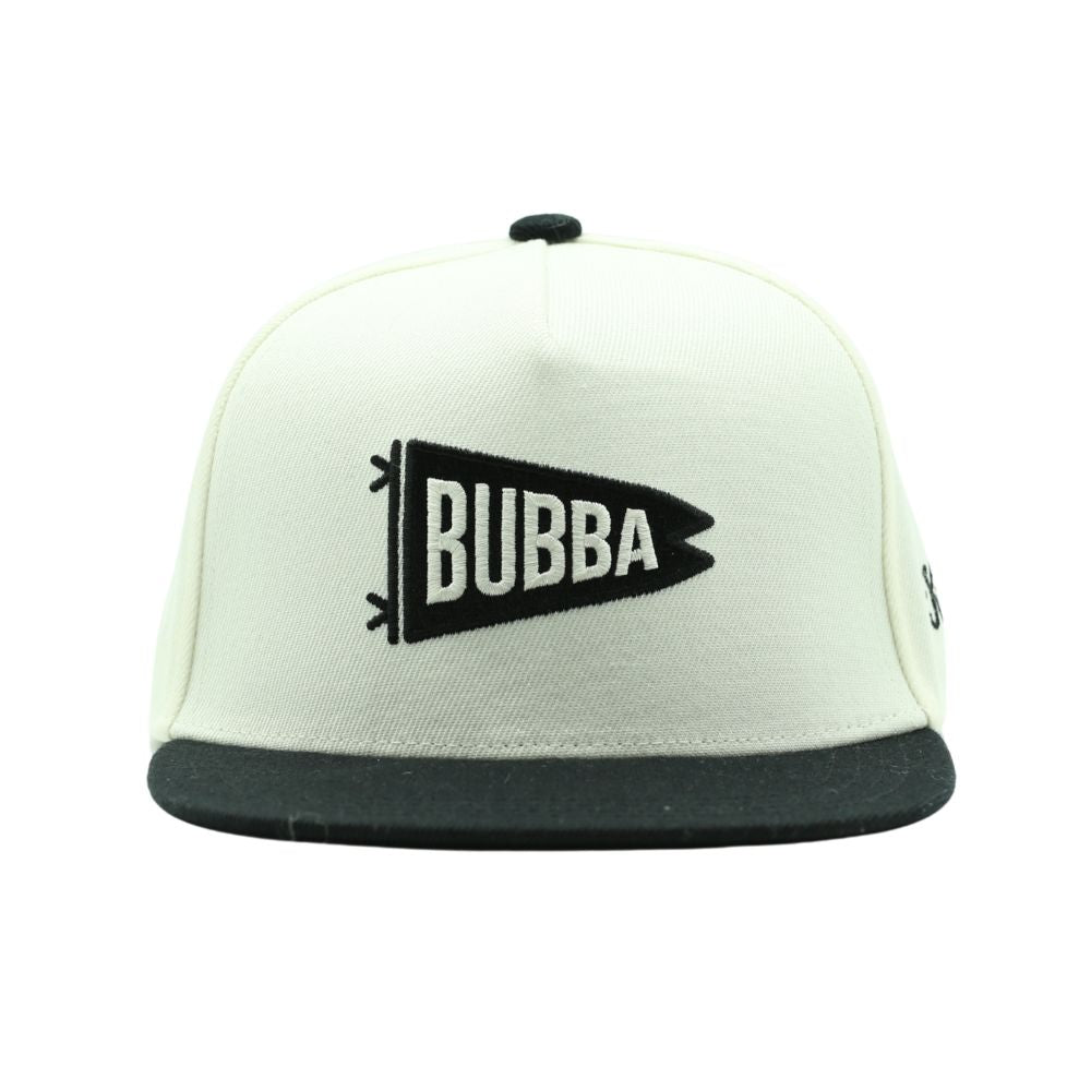 BUBBA Pennant Snapback Hat – Cream & Black Retro Flag Flat Bill Cap for Kids