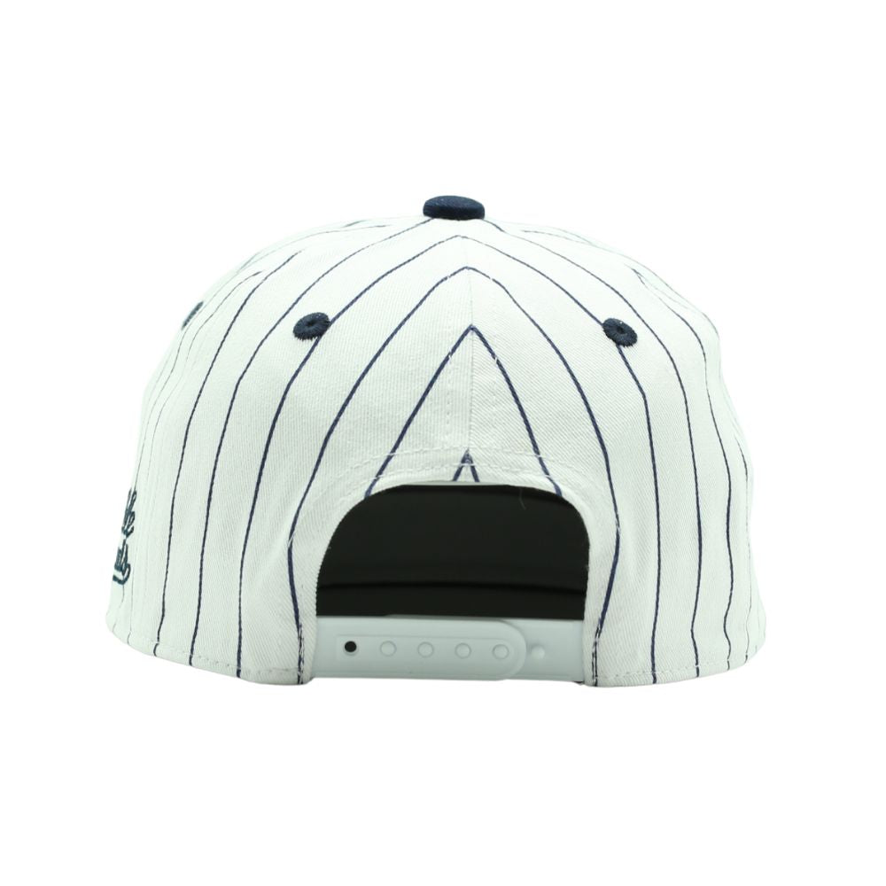 back of Bubba embroidered snapback hat with navy pinstripes