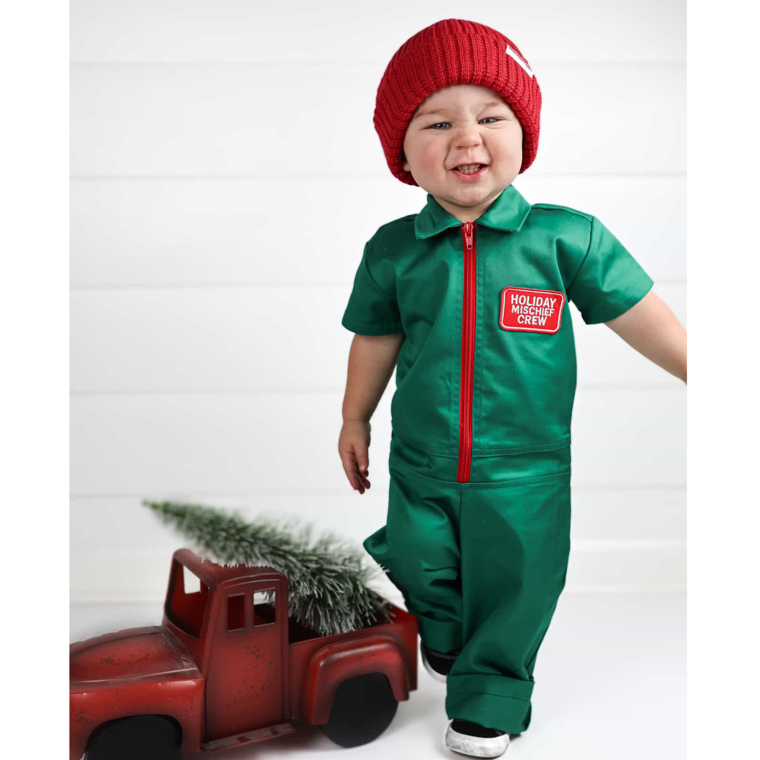 Holiday Mischief Crew Coverall – Infant & Toddler Mechanic-Style Christmas Outfit
