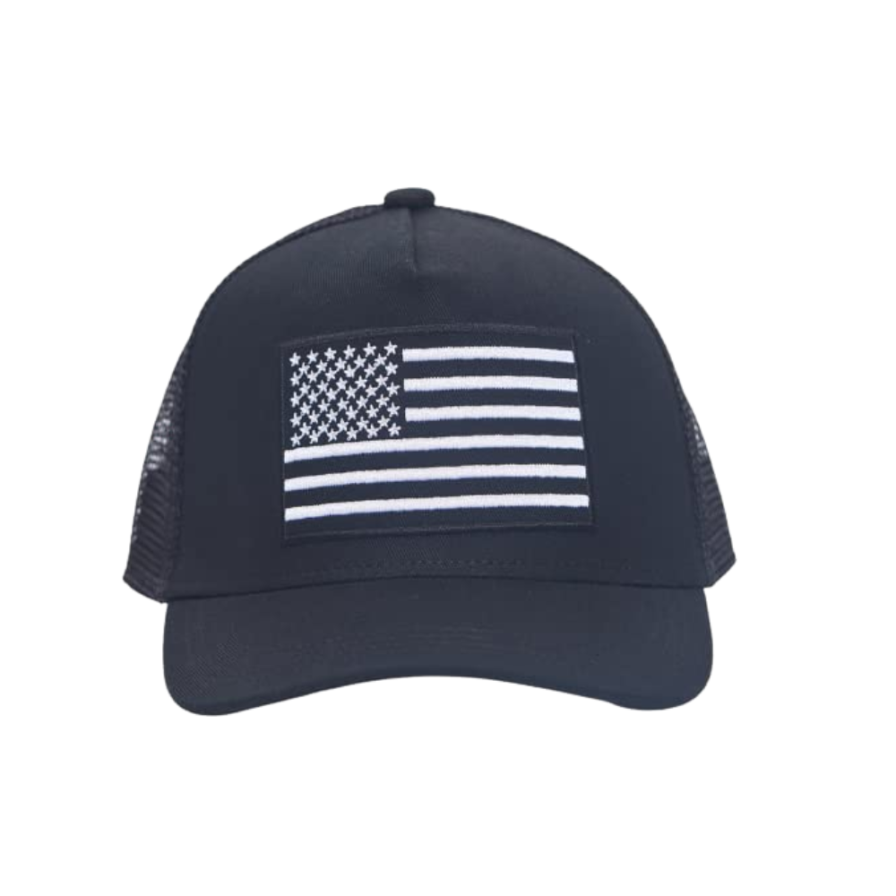 USA Flag Black Mesh Trucker Hat - Knuckleheads Clothing