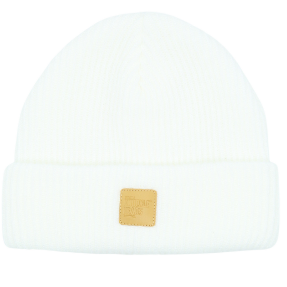 An adorable kids' beanie designed to keep your little one cozy and fashionable, showcasing a stylish Knuckleheads Clothing patch as a standout feature. This trendy addition adds a touch of uniqueness to your child's outfit, making it perfect for both warmth and style. Whether they're heading to school, a playdate, or just out and about, this beanie is the ideal accessory to complete their look.