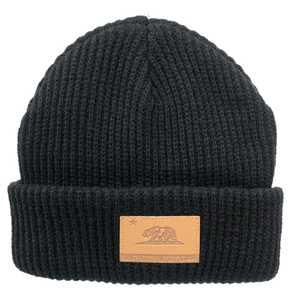 Image of Black Kids Beanie with California Republic Logo: A stylish and cozy accessory for kids. In a charming green color, it proudly displays the California Republic logo on the front. Keep your child both trendy and warm with this fashionable beanie, perfect for adding a touch of West Coast flair to their outfits.