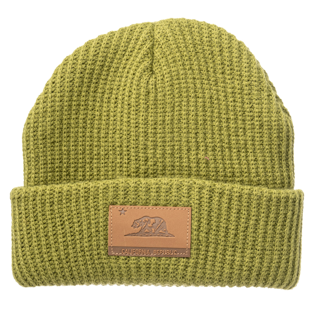 Image of Lime Kids Beanie with California Republic Logo: A stylish and cozy accessory for kids. In a charming green color, it proudly displays the California Republic logo on the front. Keep your child both trendy and warm with this fashionable beanie, perfect for adding a touch of West Coast flair to their outfits.