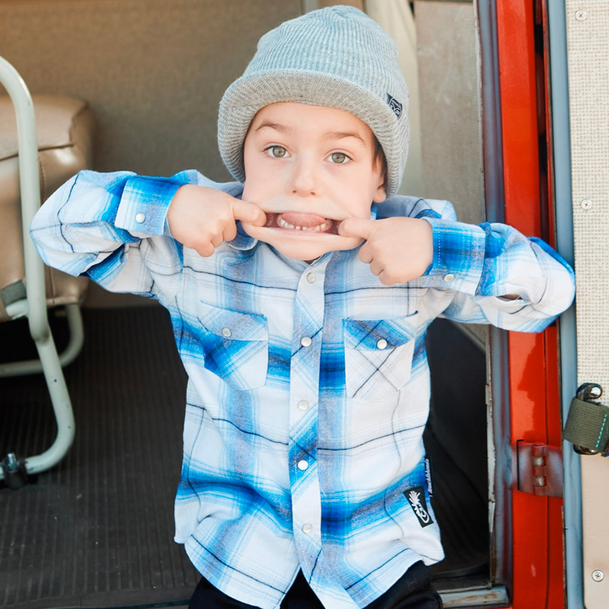 Blue & White Knuckleheads Long Sleeve Plaid Rockabilly Shirt - Knuckleheads Clothing