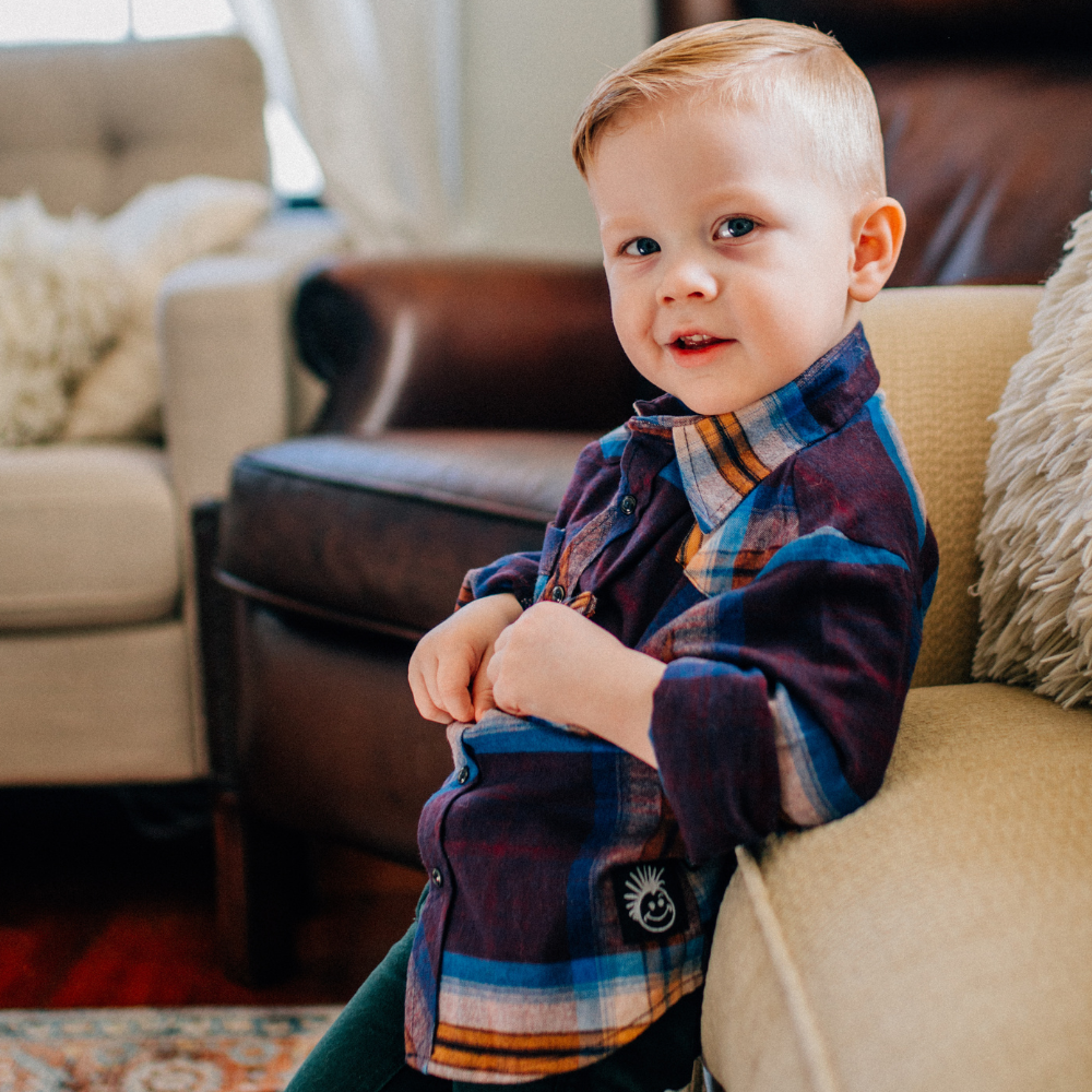 Burgundy & Blue Knuckleheads Long Sleeve Plaid Rockabilly Shirt - Knuckleheads Clothing