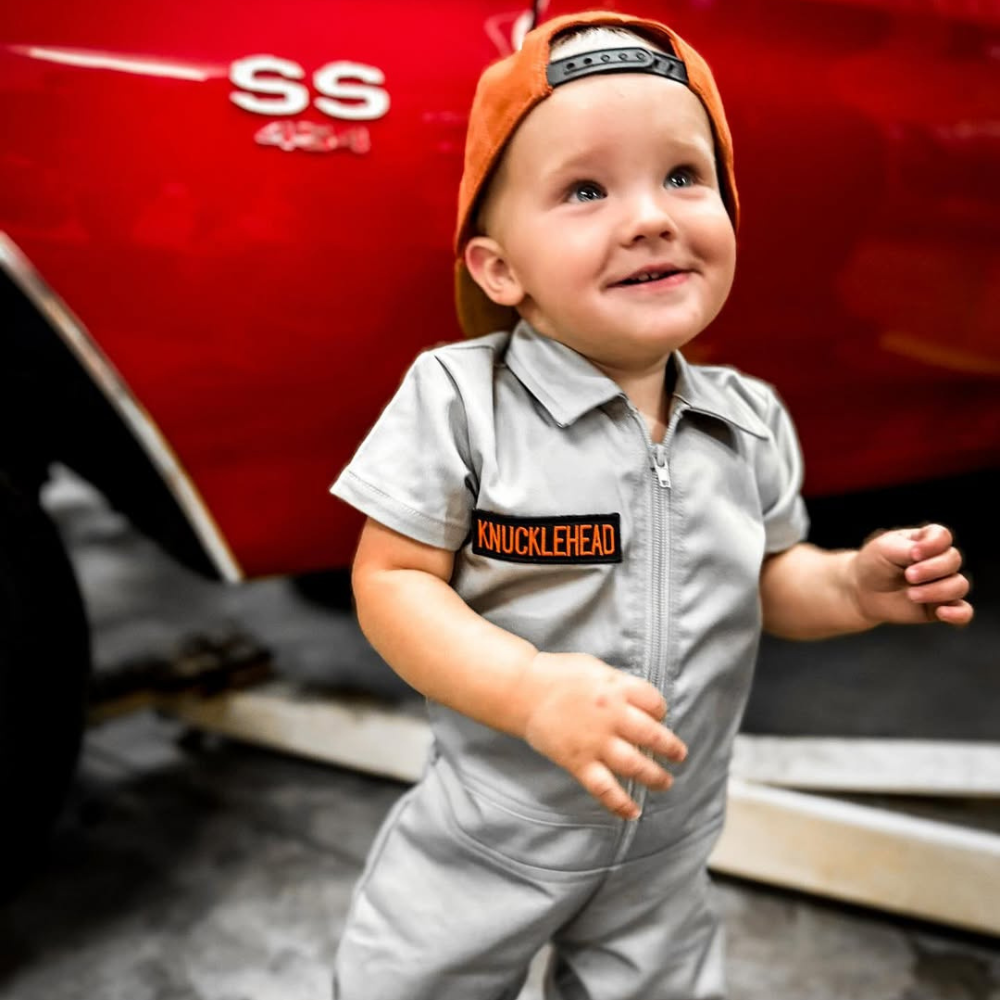 Knuckleheads Kids Dark Olive Coverall for Boys, Mechanic Halloween Jumpsuit Costume Baby Outfit - Knuckleheads Clothing