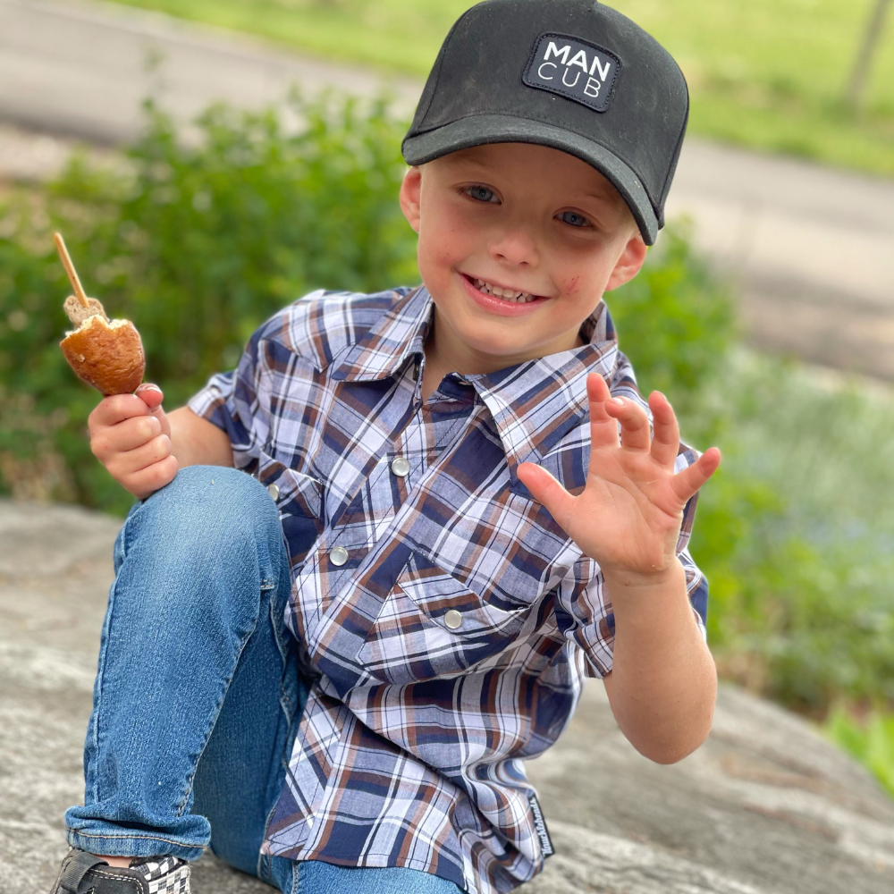 Knuckleheads Navy and Tan Black Plaid Rockabilly Shirt - Knuckleheads Clothing