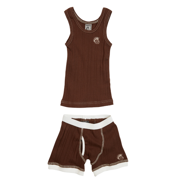 An image of Knuckleheads Logo Brown Skivvies for Kids, showcasing stylish black underwear with the iconic Knuckleheads logo. These comfortable and trendy undergarments are perfect for children, combining fashion and comfort seamlessly.