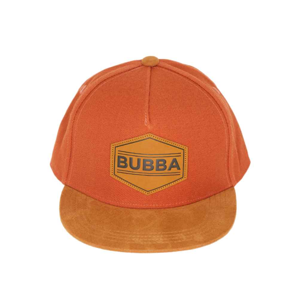 Image of Orange Kids Trucker Hat with 'Bubba' Patch: A vibrant and stylish accessory designed for kids. In a lively orange hue, it features a playful 'Bubba' patch on the front. Elevate your child's style with this fashionable hat, perfect for adding a pop of color to their outfits. Crafted with care, this orange kids trucker hat with the 'Bubba' patch is a must-have addition to their wardrobe, suitable for various occasions and everyday wear.