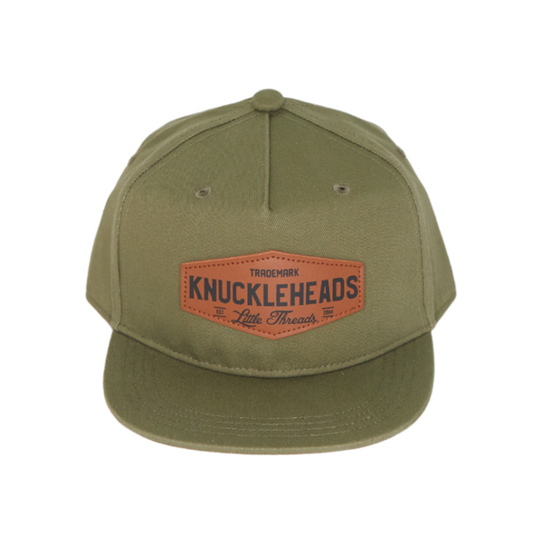 Image of Green Kids Trucker Hat with Knuckleheads Patch: A vibrant and stylish accessory designed for kids. In a lively green hue, it showcases a striking Knuckleheads patch on the front. Elevate your child's style with this fashionable hat, perfect for adding a pop of color to their outfits. Crafted with care, this green kids trucker hat with the Knuckleheads patch is a must-have addition to their wardrobe, suitable for various occasions and everyday wear.