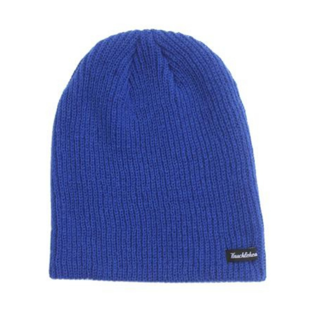 Image of children's blue Baby Beanie by Knuckleheads, a versatile and comfortable accessory for infants and toddlers. Classic design with Knuckleheads brand tag. This Toddler beanie belongs to a collection of charming Infant hats.
