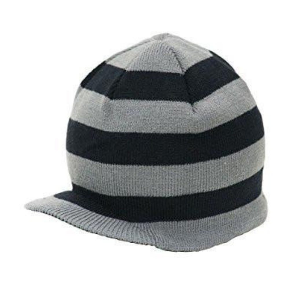 Image of Black and Grey Striped Kids Beanie: A versatile and cozy accessory for kids. With stylish black and grey stripes, this beanie adds a touch of pattern to their outfits. Keep your child warm and fashionable with this comfortable beanie, perfect for everyday wear. Crafted with care, this black and grey striped kids beanie is a must-have addition to their winter wardrobe, suitable for various occasions.