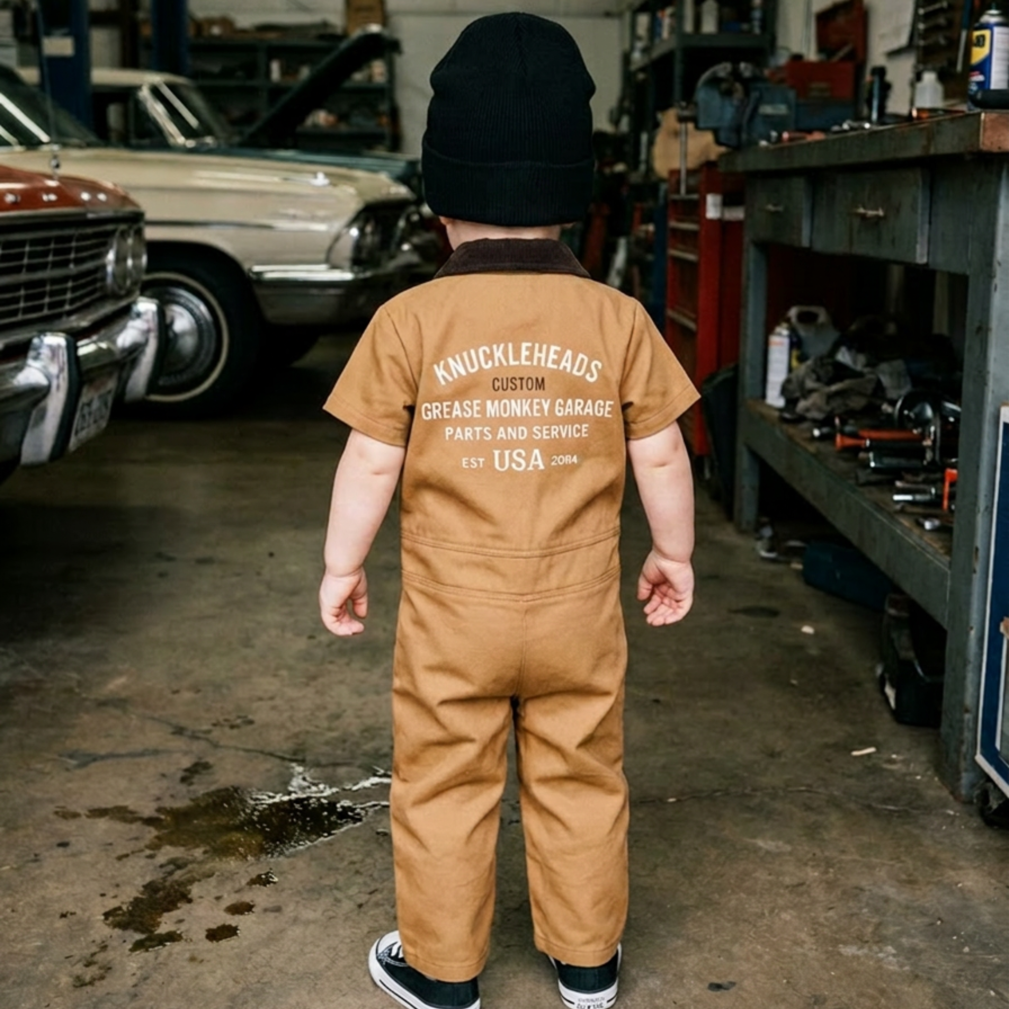Knuckleheads Kids' Heavy-Duty Garage Coveralls – Vintage Tan