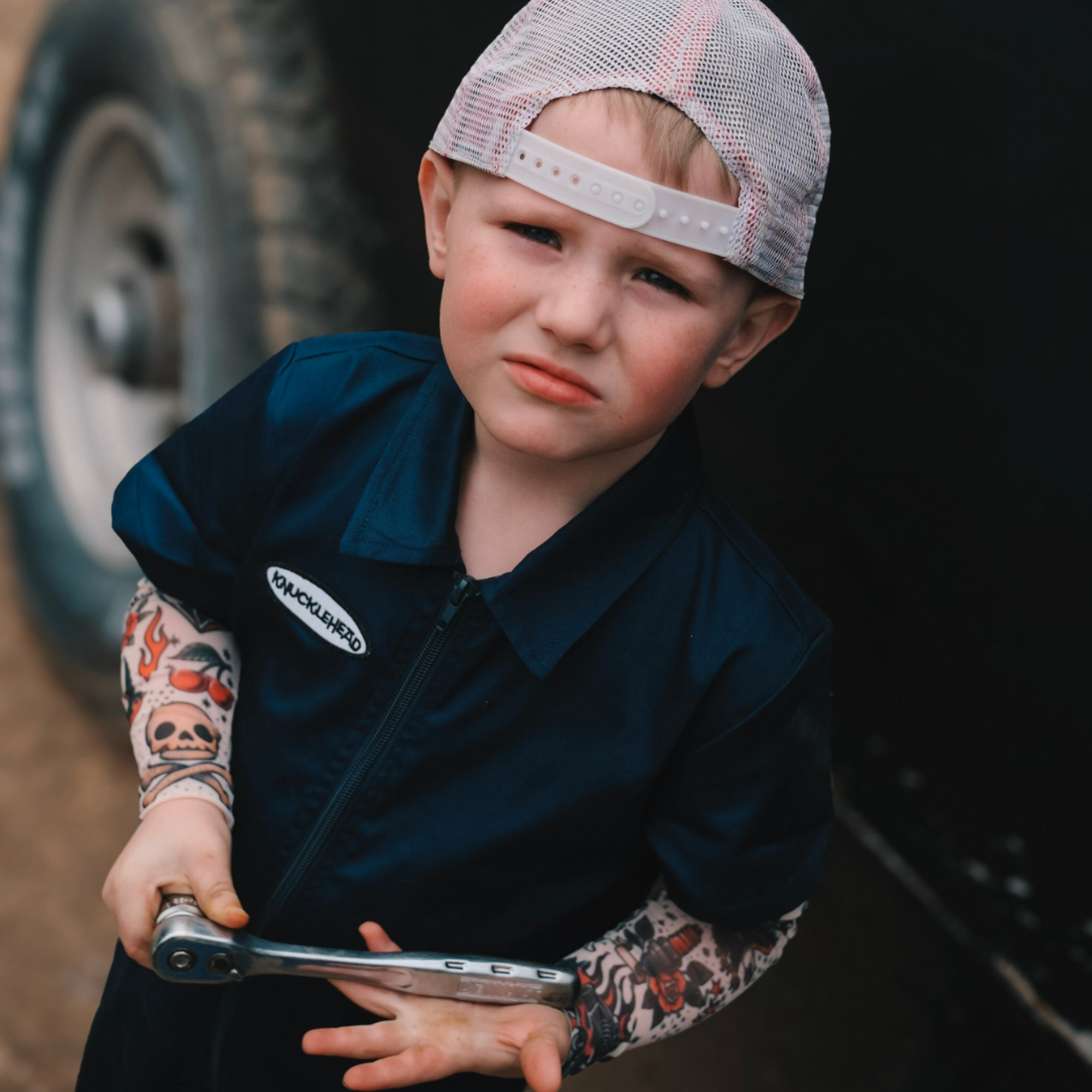 Knuckleheads infant and toddler arm sleeves featuring classic tattoo artwork