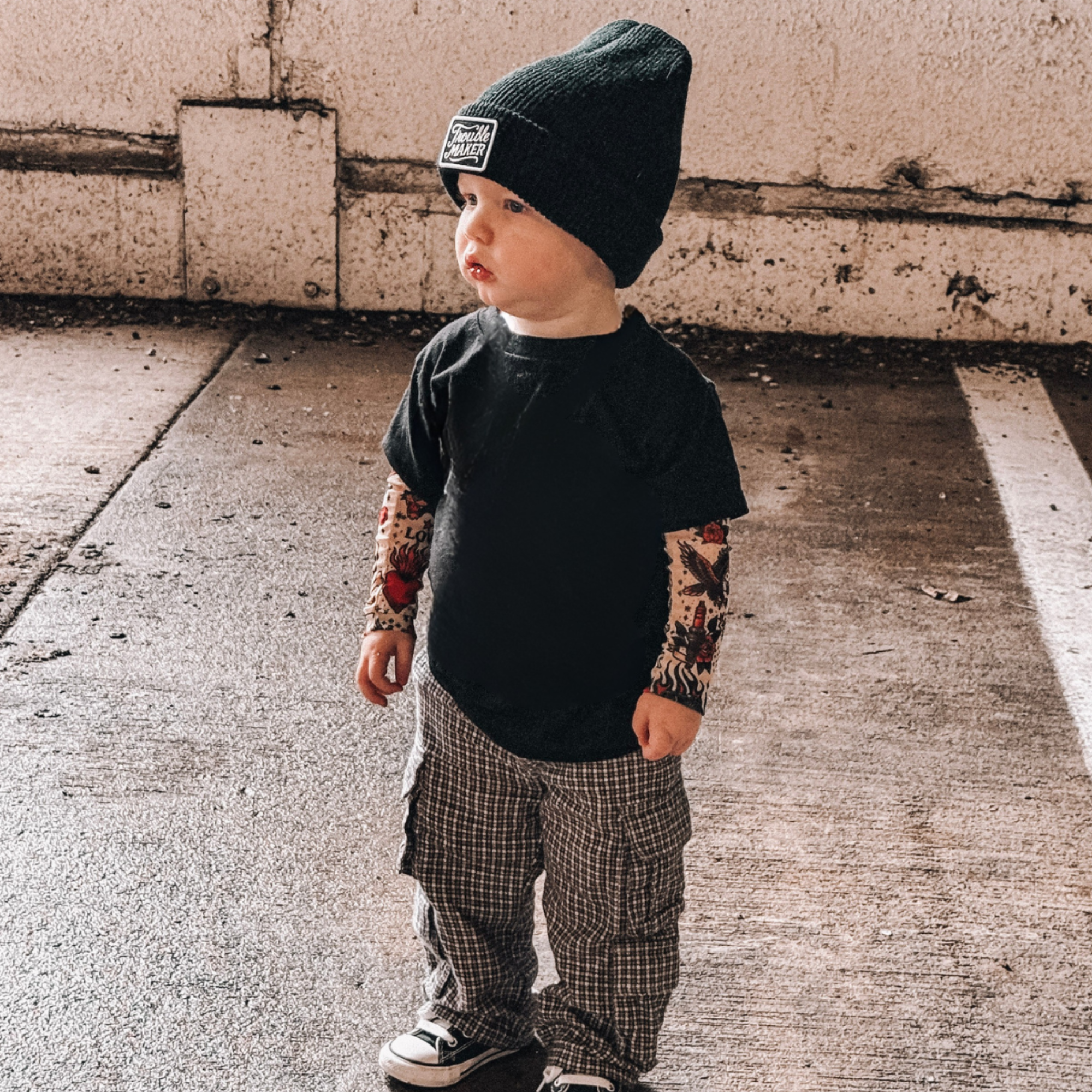Knuckleheads infant and toddler arm sleeves featuring classic tattoo artwork