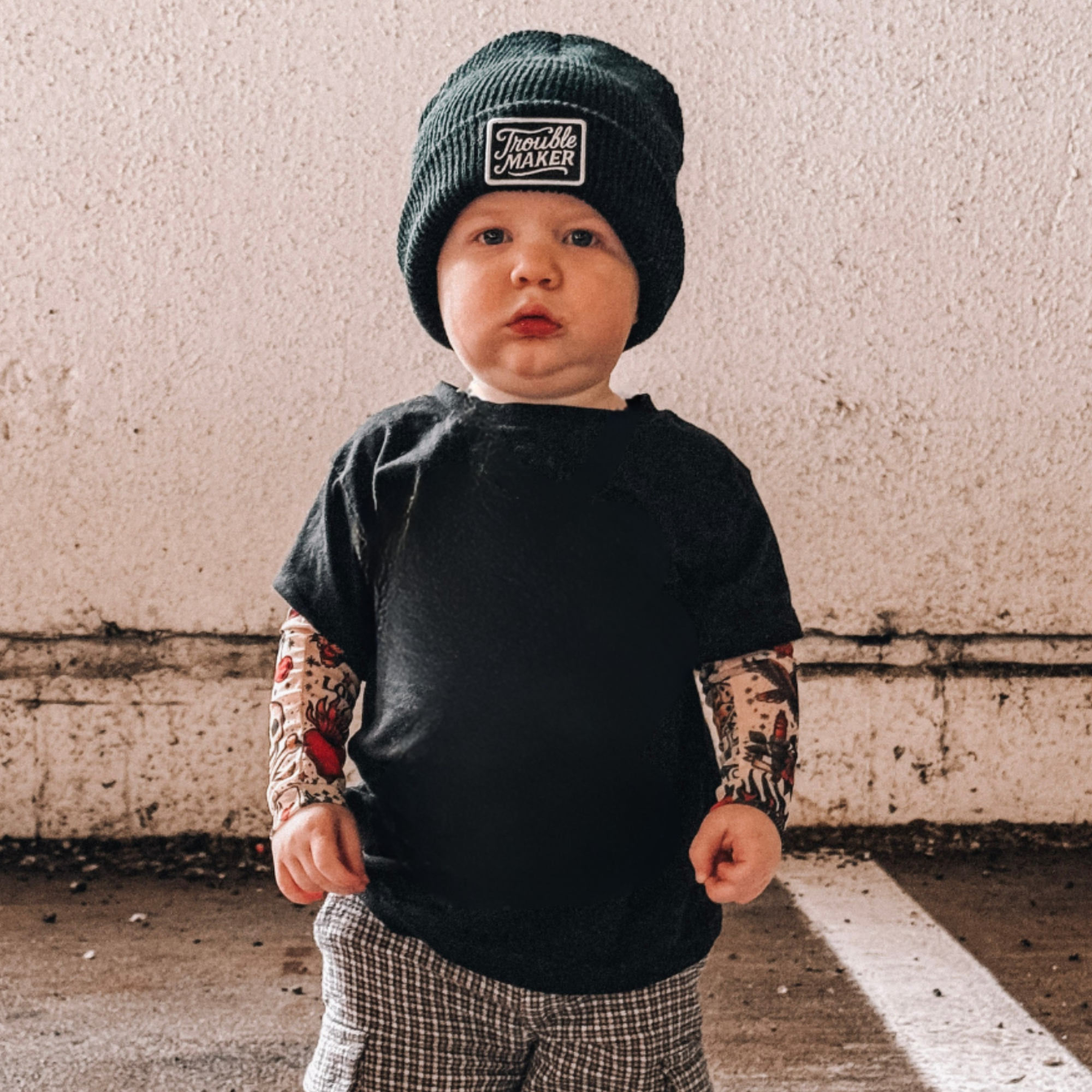 Knuckleheads infant and toddler arm sleeves featuring classic tattoo artwork