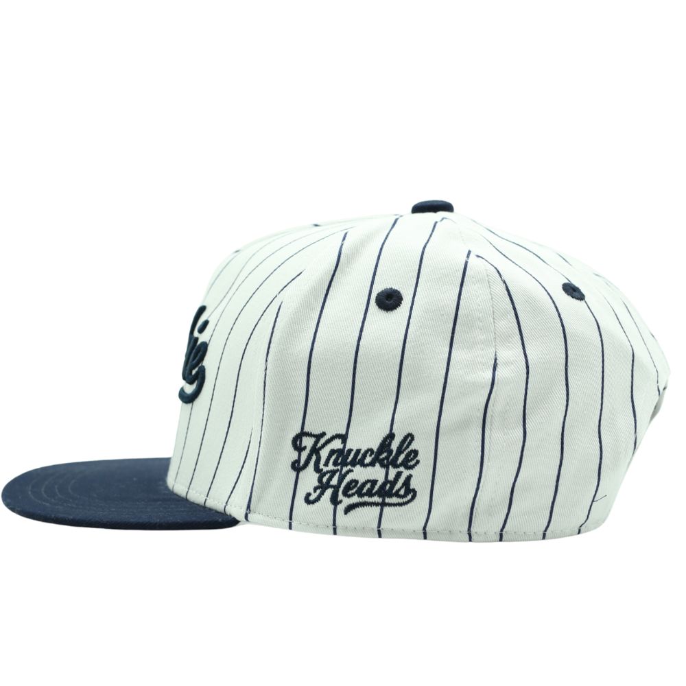 Rookie snapback hat with navy pinstripes side view