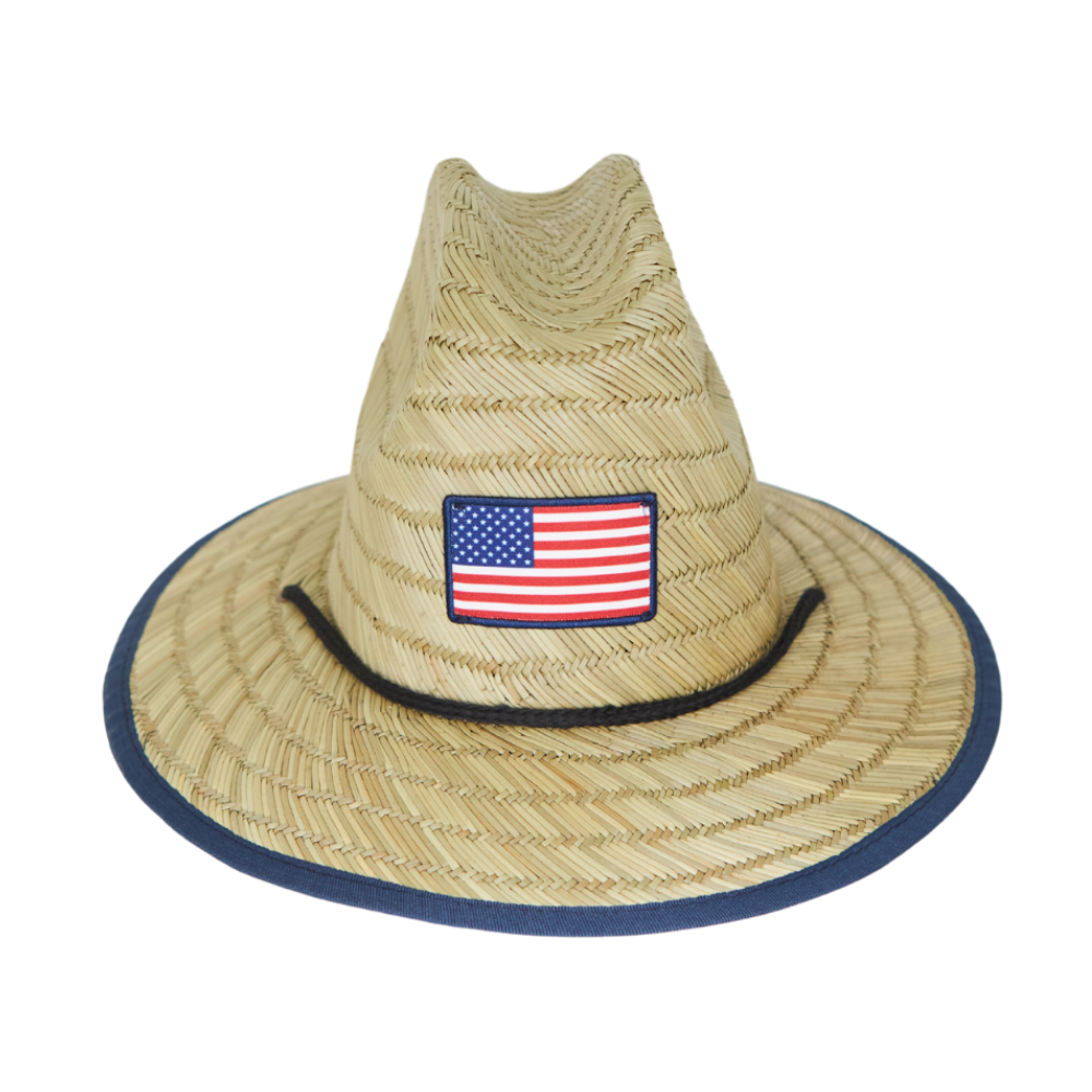 Image of a delightful kids' straw hat perfect for sunny adventures, featuring a charming USA flag patch that adds a patriotic touch to your child's look. Crafted with style and sun protection in mind, this hat offers both flair and function. Whether they're off to the beach, a picnic, or a summer outing, this hat is the ideal accessory to keep them cool, comfortable, and proudly displaying their American spirit.