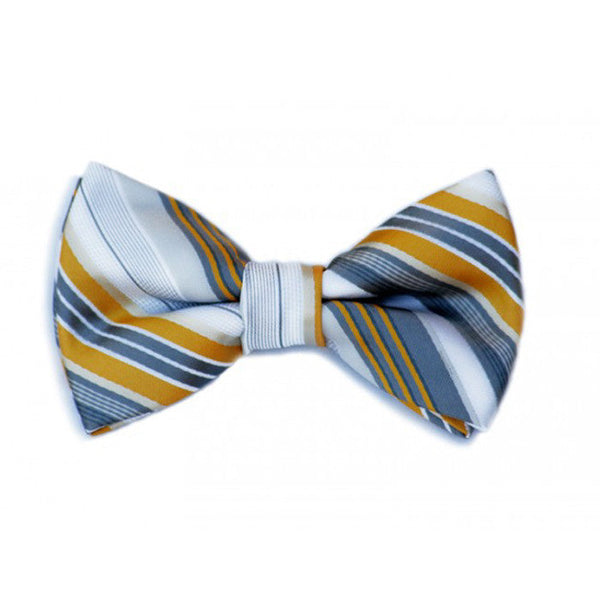 Yellow and Gray Stripe Bow Tie