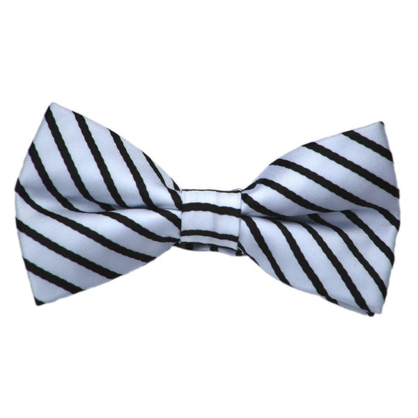 White and Navy Stripe Bow Tie