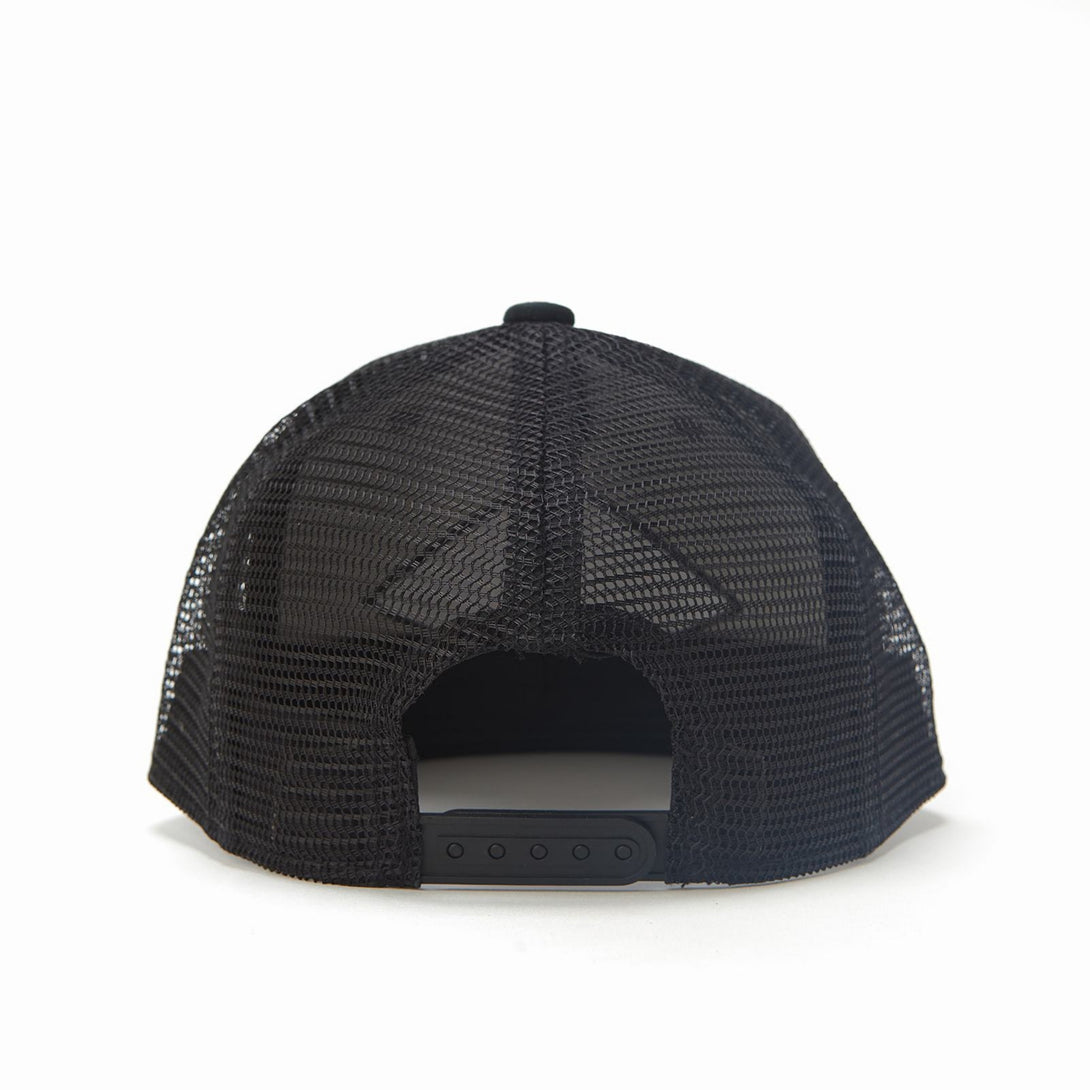 Image of Grey Kids Trucker Hat with Black Mesh and Knuckleheads Patch: A modern and stylish accessory designed for kids. In sleek grey with contrasting black mesh, it showcases a striking Knuckleheads patch on the front. Elevate your child's style with this fashionable hat, perfect for adding a touch of contrast to their outfits while ensuring breathability. 