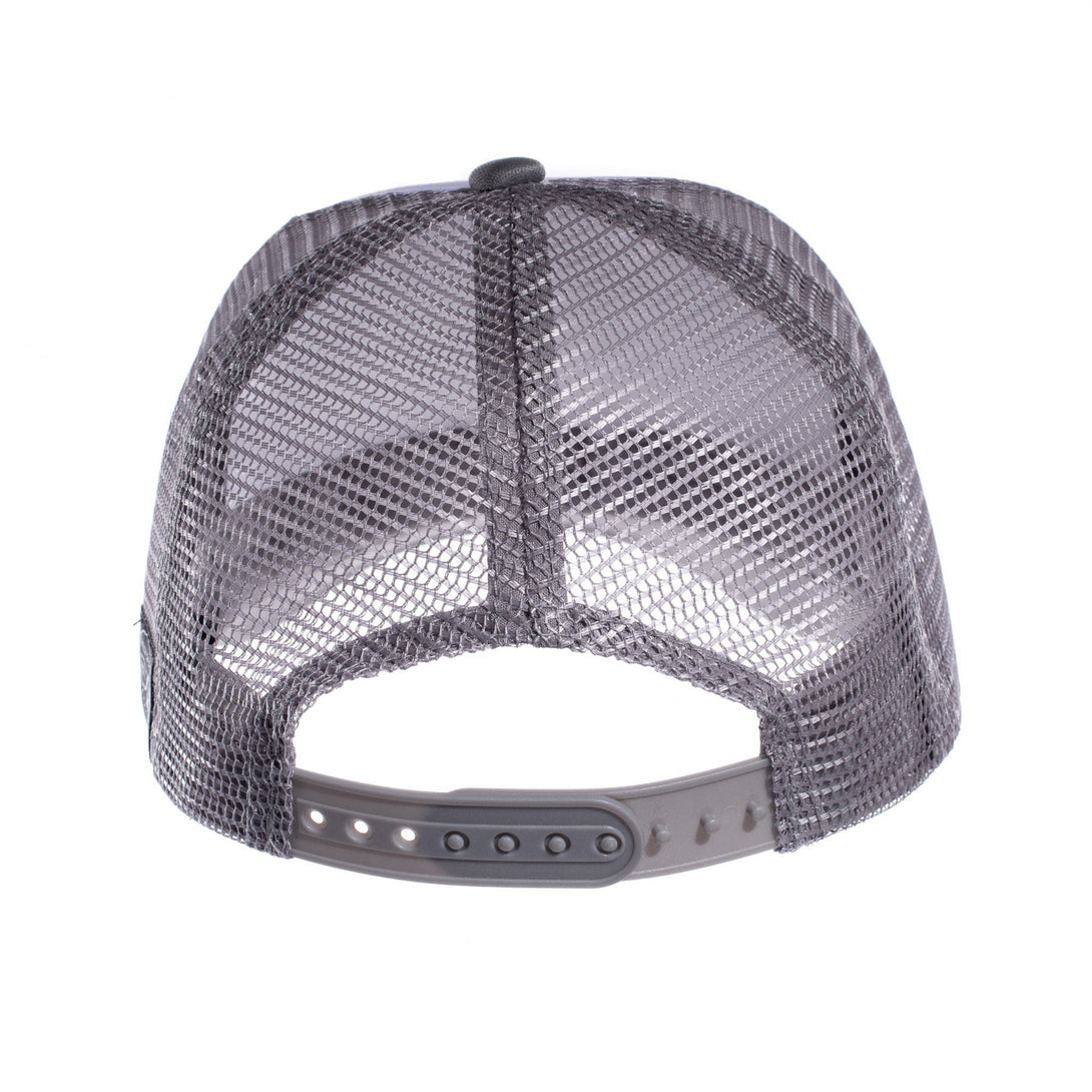 Image of Plain White Kids Trucker Hat with Grey Mesh: A versatile and stylish accessory designed for kids. In clean white with subtle grey mesh, it offers a minimalist look that complements any outfit. Elevate your child's style with this fashionable hat, perfect for adding a touch of simplicity to their ensembles.