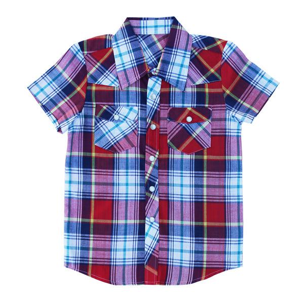 Knuckleheads Clothing Knox Plaid Button Down Short Sleeve Kids Boy Shirt