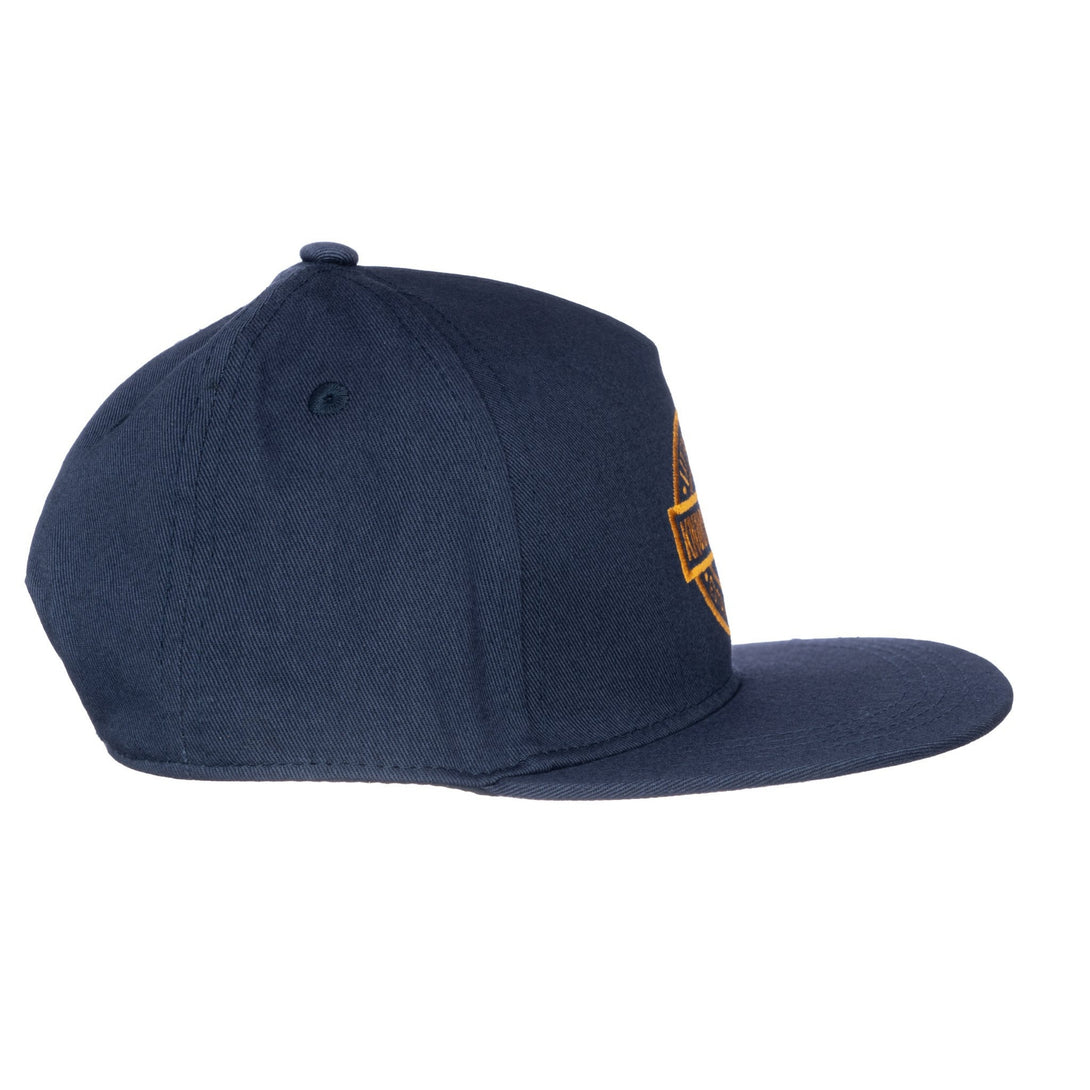 Image of Navy Kids Trucker Hat with Knuckleheads Patch: A versatile and stylish accessory designed for kids. In deep navy, it showcases a striking Knuckleheads patch on the front. Elevate your child's style with this fashionable hat, perfect for adding a touch of character to their outfits. Crafted with care, this navy kids trucker hat with the Knuckleheads patch is a must-have addition to their wardrobe, suitable for various occasions and everyday wear.