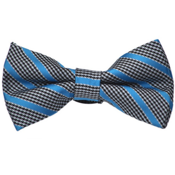 Houndstooth with Blue Stripe Bow Tie