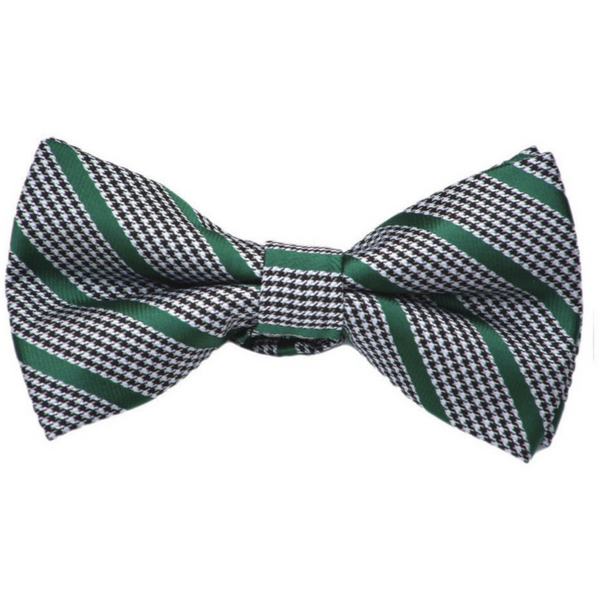 Houndstooth with Green Stripe Bow Tie