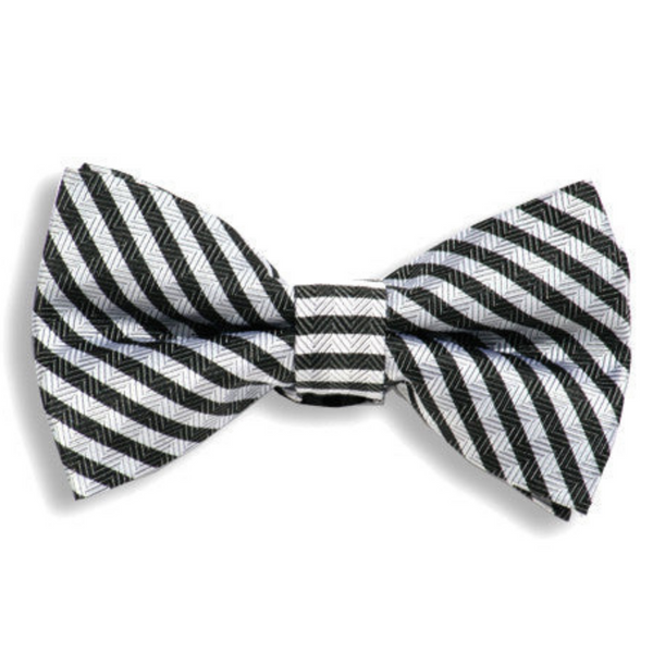 Black and Grey Medium Stripe Baby Kids Bow Tie