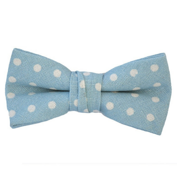 Blue Linen with White Polka Dots Bow Tie